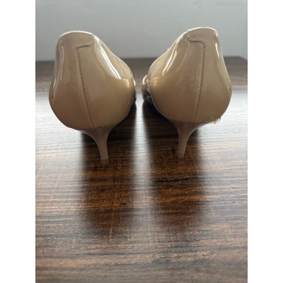 Jimmy Choo Romy Patent Leather Pointed Toe Kitten Heel Pumps in Nude - Picture 5 of 14